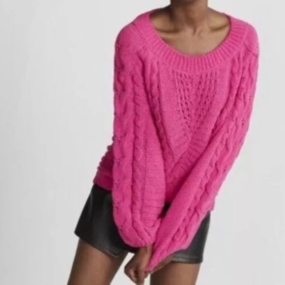 Express Bright Pink Balloon Sleeve Sweater Size Large - Picture 2 of 10